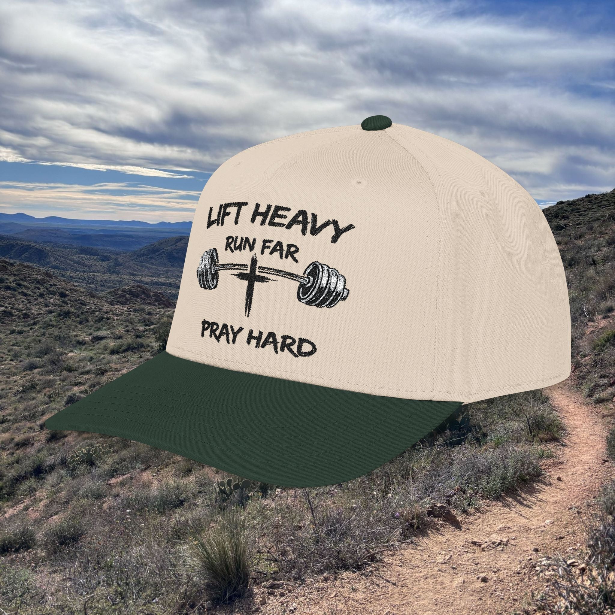 Lift Heavy, Run Far, Pray Hard Two-Tone Cap