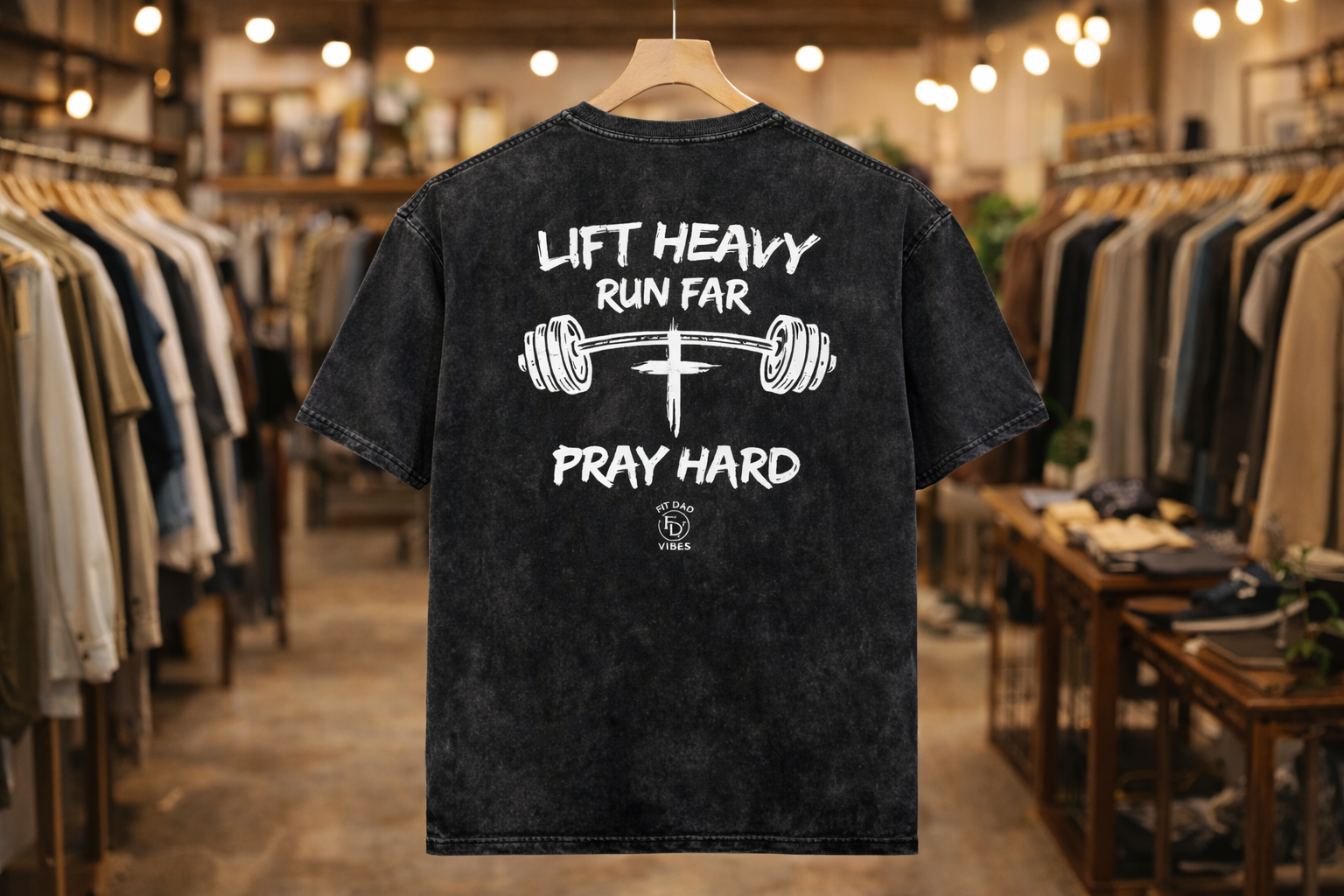 Lift Heavy, Run Far, Pray Hard Snow Washed Oversized Cotton T-Shirt